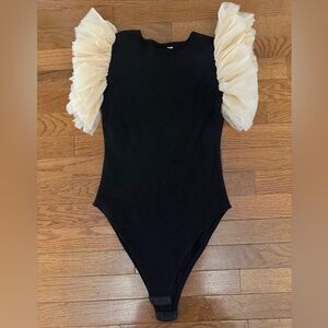 Black and Cream ruffle bodysuit
